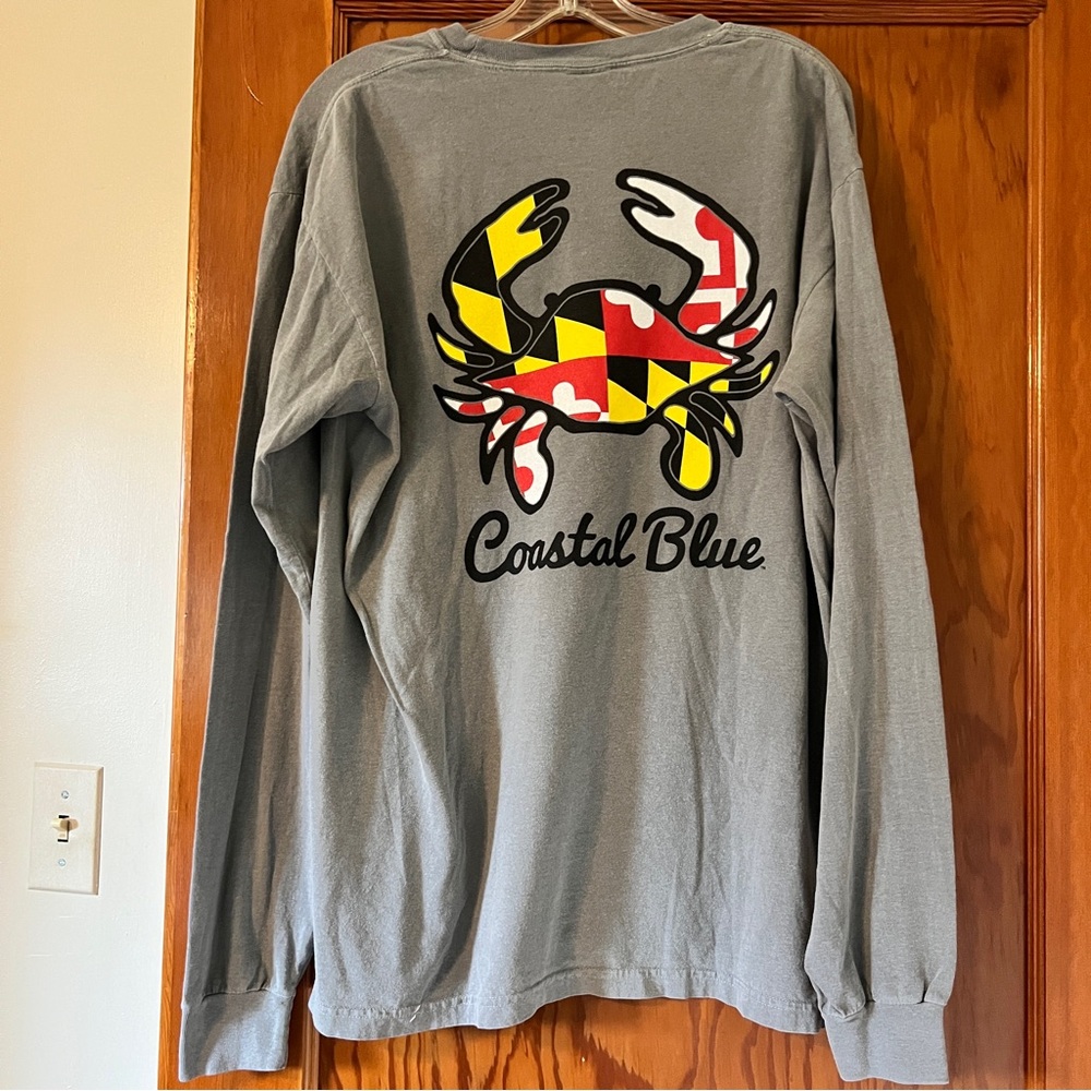 Coastal Maryland Flag Crab Gray Long Sleeve T-Shirt Large
